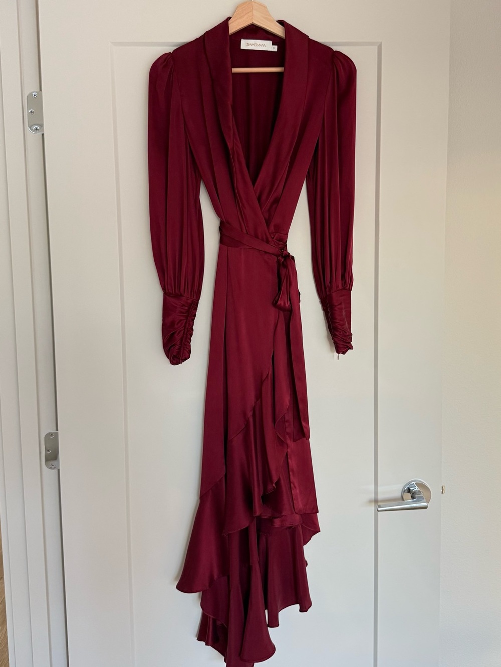 Zimmermann Long Sleeve Silk Wrap Midi Dress